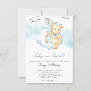 Söt sjömanbjörn baby shower inbjudan
