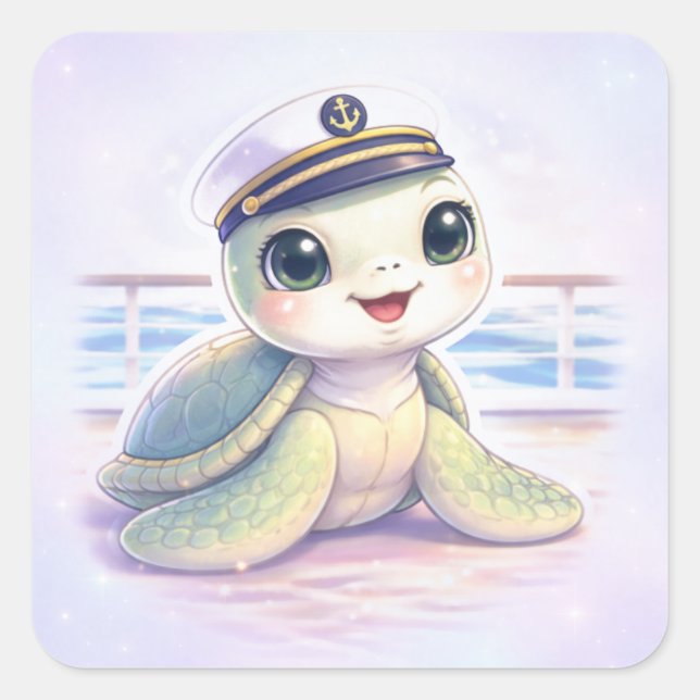 Söt Sjösköldpadda Kapten Klistermärke (Framsida)