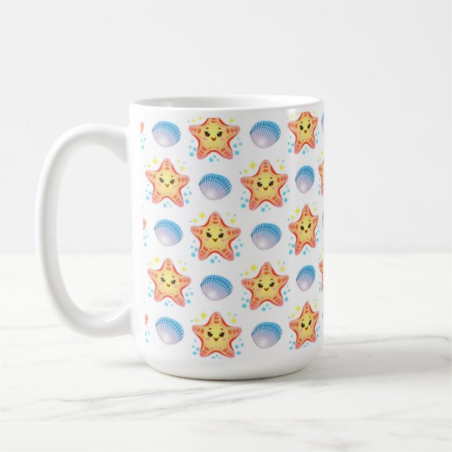 Söt sjöstjärna och snigelskal kaffemugg (Vänster)