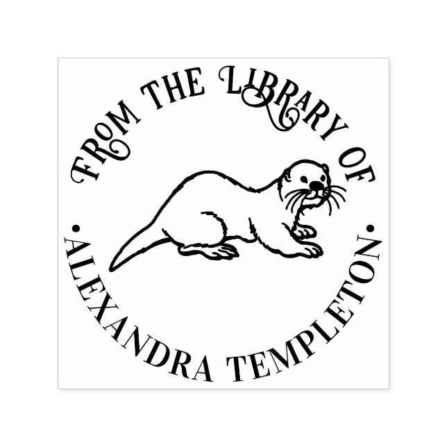 Söt sjöutter Rund bibliotek boknamn Självfärgande Stämpel (Design)