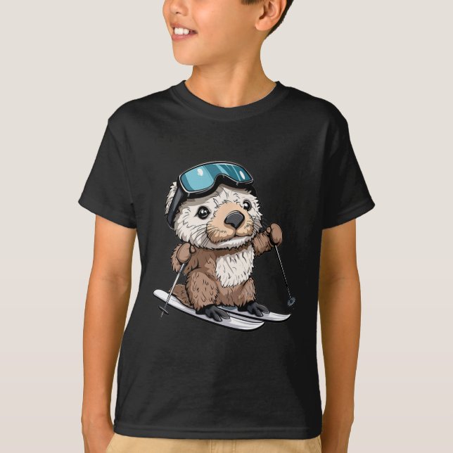 Söt sjöutter som åker skidor  t shirt (Framsida)