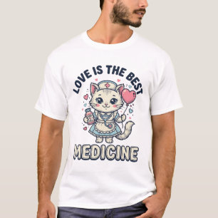 Söt sjuksköterska katt kärlek är den bästa medicin t shirt