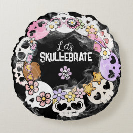 Söt Skalle Halloween Kudd med Kawaii-inspiration Rund Kudde