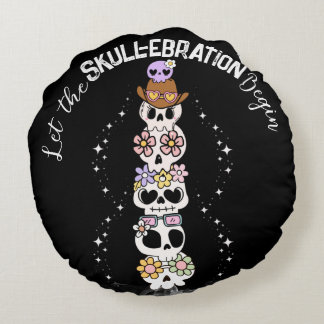 Söt Skalle Halloween Kudd med Kawaii-inspiration Rund Kudde
