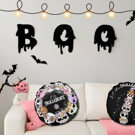 Söt Skalle Halloween Kudd med Kawaii-inspiration Rund Kudde
