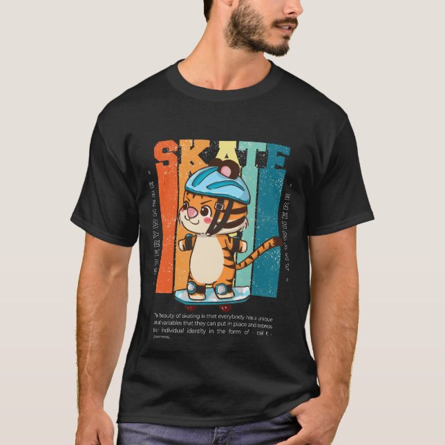 Söt skate tiger retro vintage barn skateboard tee (Framsida)
