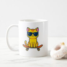 Söt skateboard katt mugg – Rollig cool kitty kaffe