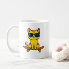 Söt skateboard katt mugg – Rollig cool kitty kaffe
