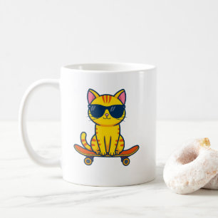 Söt skateboard katt mugg – Rollig cool kitty kaffe