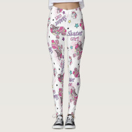 Söt Skater Tjej Enhjuling Rullskridsko Mönster Leggings