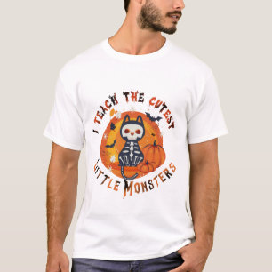 Söt Skelett Katt Lärare Halloween T-shirt