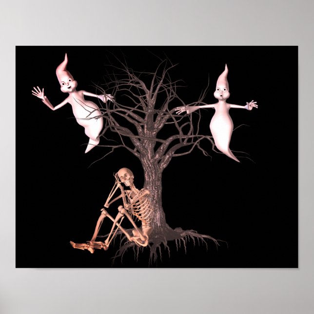 Söt skelett och spöken Halloween Poster (Framsidan)