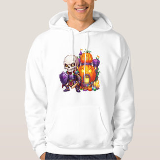 Söt Skelett Ridder Pumpa Slott Halloween Hoodie