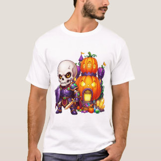 Söt Skelett Ridder Pumpa Slott Halloween T Shirt