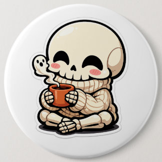 Söt skelett som dricker kaffe dekal – Kawaii Chi Knapp