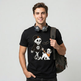 Söt skelett som går hund Halloween T Shirt