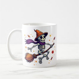 Söt skelett som rider på kvast Halloween-mugg Kaffemugg