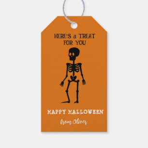 Söt skelett Svart & Orange Halloween Presentetikett