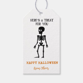 Söt skelett Svart & Vit gods Halloween Presentetikett