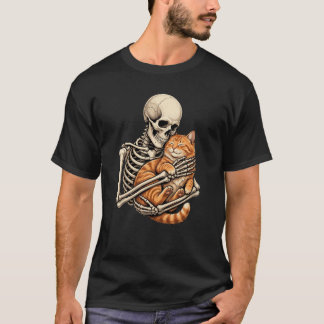 Söt skelett-tröja som kramar orange katt - Wholeso T Shirt