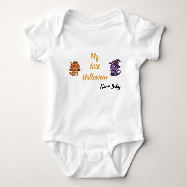 Söt Skelettdrake Min Första Halloween Bebis T Shirt (Framsida)