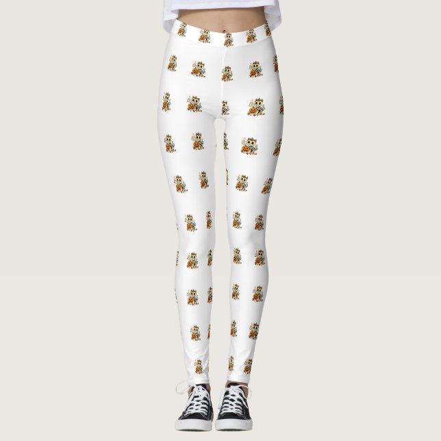 Söt skelettkatt med pumpa  leggings (Framsida)