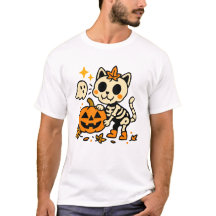 Söt skelettkatt med pumpa T-shirt