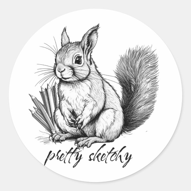 Söt Sketchy Pun Squirrel Runt Klistermärke (Framsida)