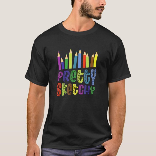 Söt Sketchy Roligt Färgpennas T Shirt (Framsida)