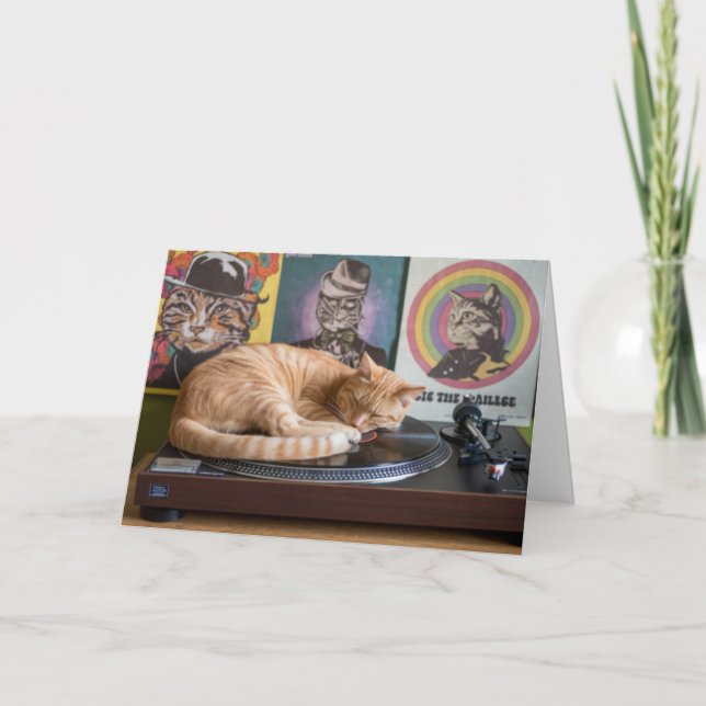 Söt skivspelare Tabby Vikad Välkomstkort Kort (Framsida)