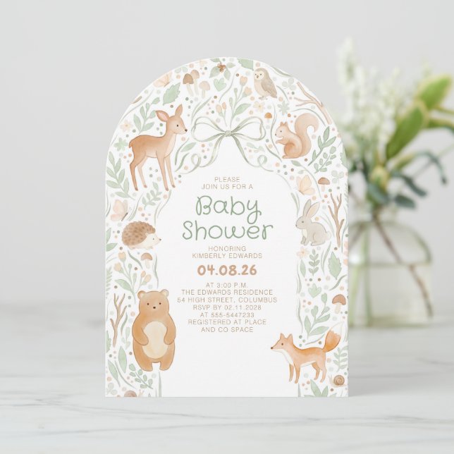 Söt Skog Djurliv Baby Shower Båge Inbjudningar (Stående Fram)