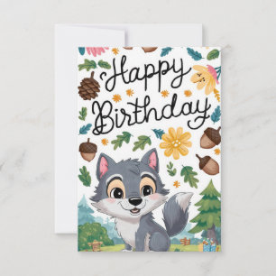 Söt Skogen Varg Digital Birthday Kort