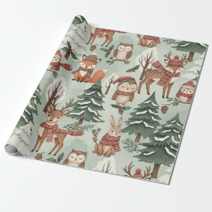 Söt skogs djur vinter skog mönster presentpapper
