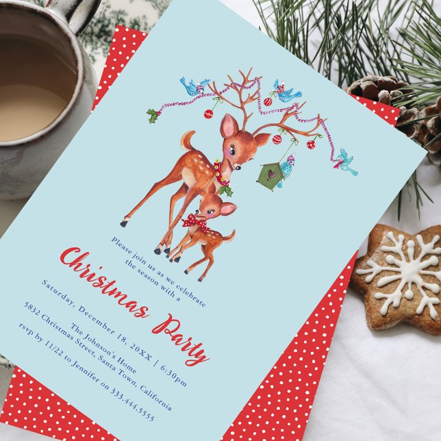 Söt skogs hjort jul firande fest inbjudningar (Cute Woodland Deer Christmas Holiday Party Invitation)