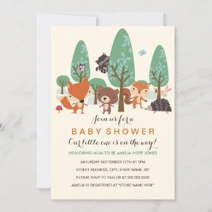 Söt Skogs Tematisk Baby Shower Inbjudan