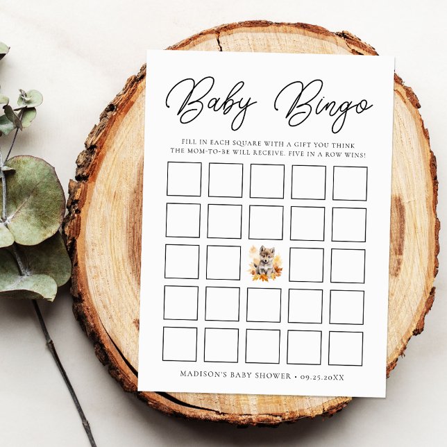 Söt Skogs Varg Baby Shower Bingo Kort (Skapare uppladdad)