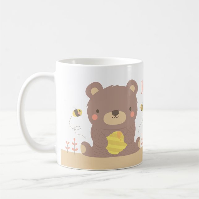 Söt skogsbjörn och bin barnmugg kaffemugg (Vänster)