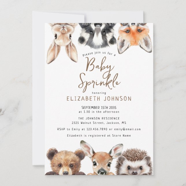 Söt skogsdjur Baby Shower Sprinkle Inbjudningar (Framsida)