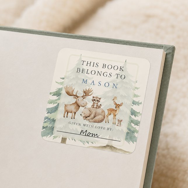 Söt Skogsdjur Bokmärke Klistermärke (Cute Woodland Forest Animals Bookplate Sticker)