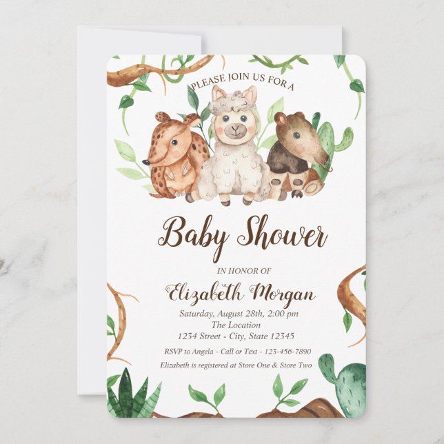 Söt Skogsdjur Får Löv Baby Shower Inbjudningar (Framsida)