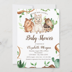 Söt Skogsdjur Får Löv Baby Shower Inbjudningar