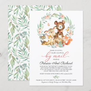 Söt Skogsdjur Grönska Baby Shower Per Post Inbjudningar