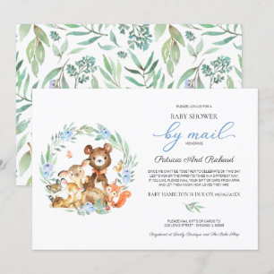 Söt Skogsdjur Grönska Baby Shower Per Post Inbjudningar