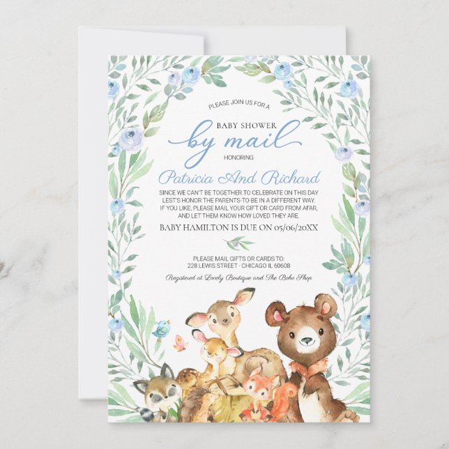 Söt Skogsdjur Grönska Baby Shower Per Post Inbjudningar (Framsida)