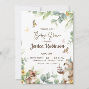 Söt skogsdjur träsk baby shower inbjudningar
