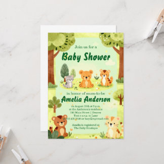 Söt skogsdjurs baby shower inbjudan