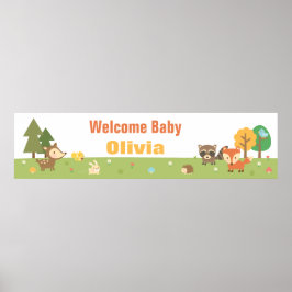 Söt Skogsdjurstema Baby Shower Banner Poster