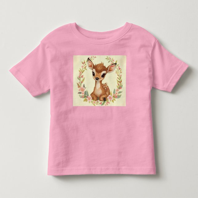 Söt skogshjort i blomsterkrans t shirt (Framsida)