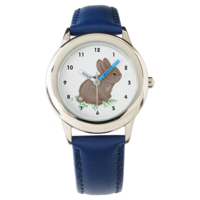 Söt skogskanin i klöver armbandsur (Framsida)