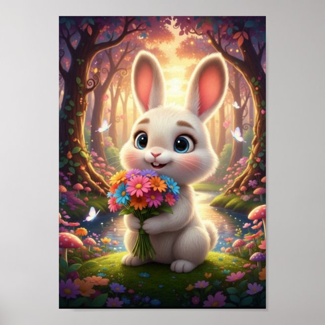 Söt skogskanin med blomsterbukett  poster (Framsidan)